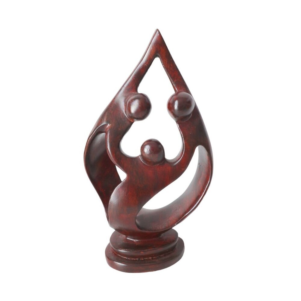 Mid Century Modern Hand Carved Wood Woman Man Parent & Child Sculpture